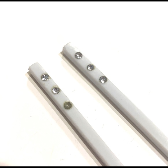 White Updo Hair Sticks Picks Rhinestone Accents - Picture 3 of 4